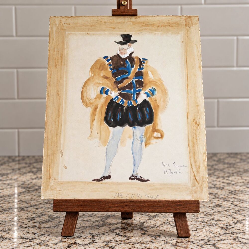 1948 Original Watercolor Costume Study L Fortini Rome Italy 1602 France